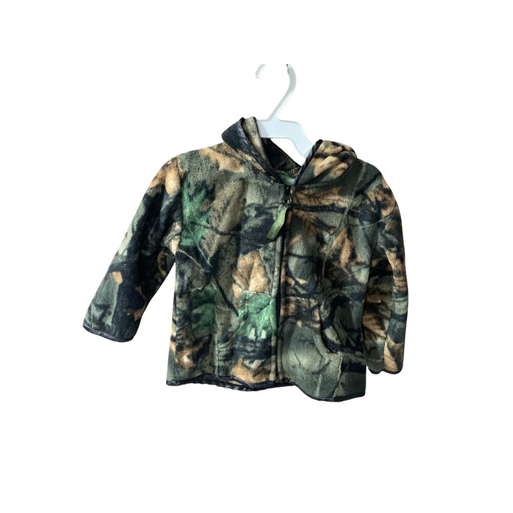 Trail Crest Boys Toddler Size 2T Camo Fleece Jacket Coat Green Lined Snaps Up